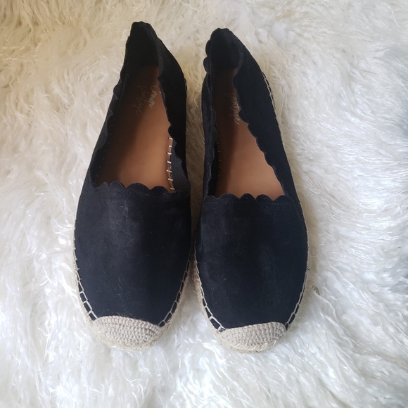 Crown Vintage Shoes - CROWN VINTAGE BLACK SUEDE SCALLOP ESPADRILLE FLAT